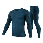 Men's blue long-sleeve shirt and leggings set on a white background with 'MEN' text.