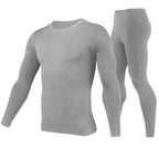 Gray men's long-sleeve shirt and pants set on a white background with 'MEN' label.