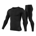 Black long-sleeve shirt and pants set for men on a white background with 'MEN' text.