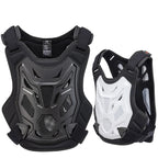 Two motorcycle chest protectors, one black and one white