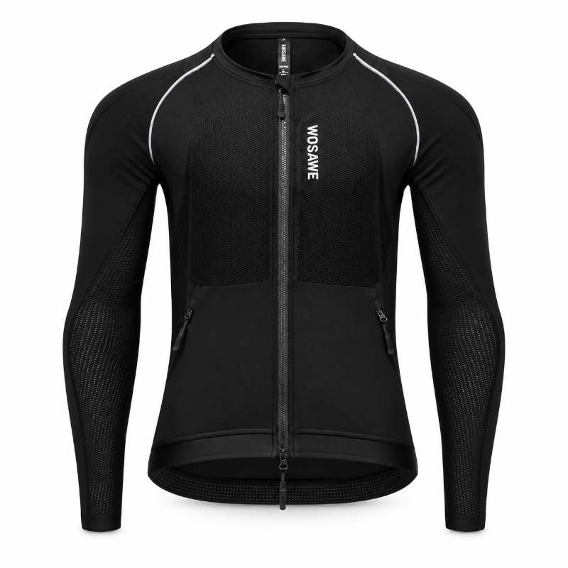 A black long-sleeve athletic zip-up jacket with white piping details and a vertical white 'WDSAME' logo on the left chest, displayed on a clean white background.