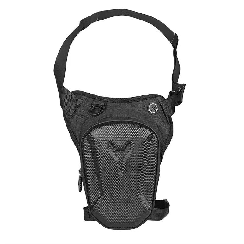 Black shoulder bag with a mesh side on a white background