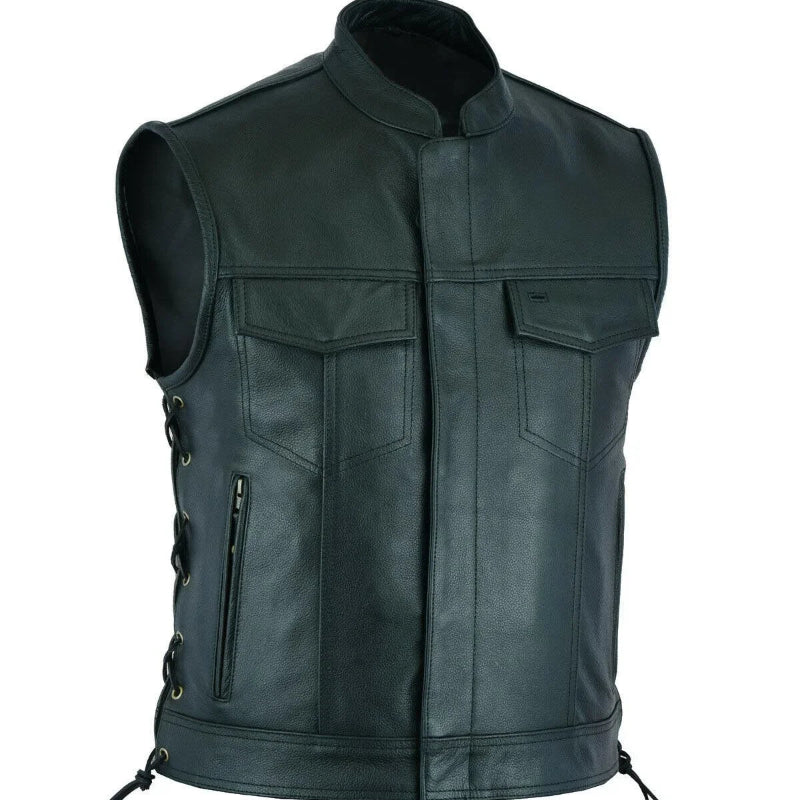 Black leather vest on a white background