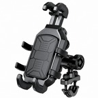 A black adjustable smartphone car mount with a clamp base, shown on a plain white background.