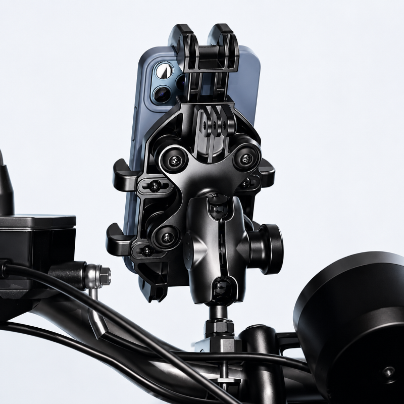 Motorcycle Phone Mount Universal 360° – Handlebar or Rearview Mirror