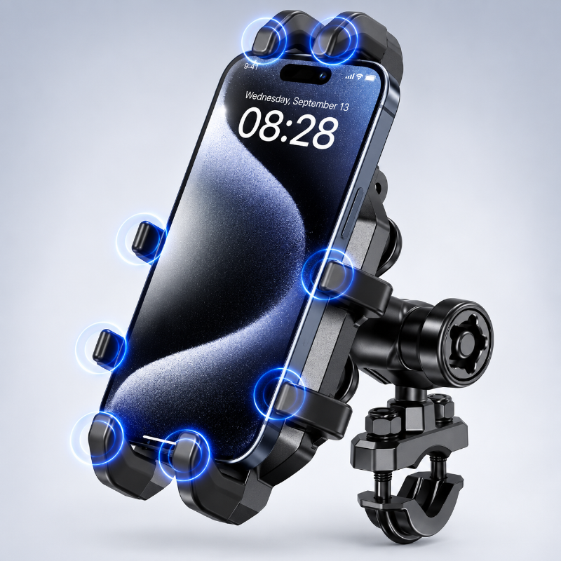 Motorcycle Phone Mount Universal 360° – Handlebar or Rearview Mirror