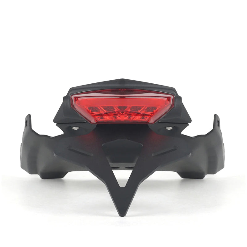 A black motorcycle rear light assembly with a red LED tail light, shown on a white background with text reading 'F900R - Red LED' and 'FOR BMW F900R 2020-UP'.