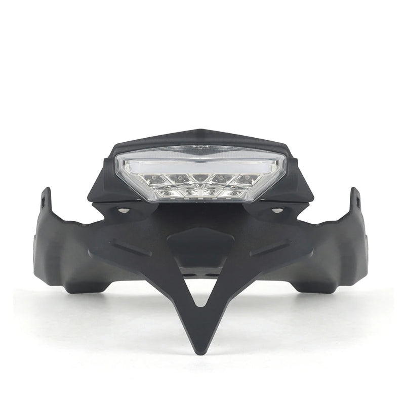 Black motorcycle front light assembly with a transparent LED lens, designed for BMW F900R 2020-UP, shown on a white background with text overlay.