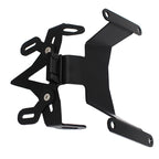 A black metal mounting bracket with multiple screw holes and hinges, shown on a plain white background.