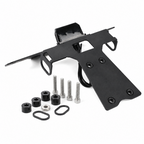 Black metal mounting bracket kit with silver screws, black rubber bushings, and O-rings, displayed on a clean white background.