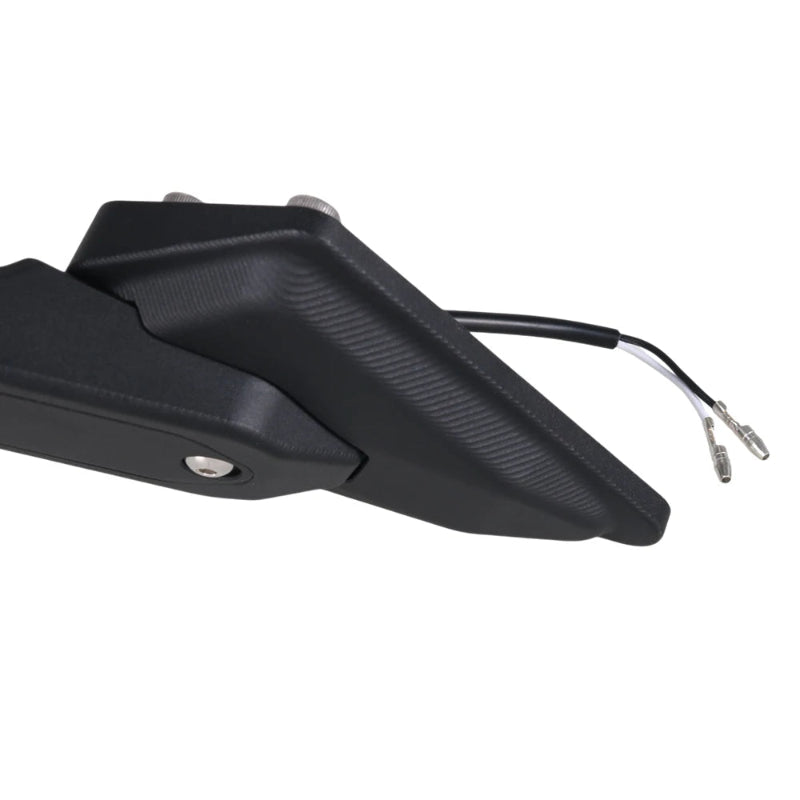 A close-up of a black motorcycle or scooter clutch lever with a textured grip surface, a silver screw fastener, and a black wire with metal connector ends, shown on a plain white background.
