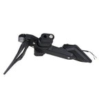 A black metal bicycle handlebar lever assembly with a front brake lever and a rear brake lever, shown on a plain white background.
