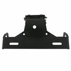 A black metal mounting bracket or frame component with pre-drilled holes and a bolted top section, shown against a plain white background.