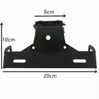 Black metal mounting bracket shown on a white background with dimension arrows and labels indicating 20 cm width, 10 cm height, and 8 cm top width.