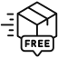 A simple graphic with a white shipping box and the word 'FREE' in bold black text on a light gray background.
