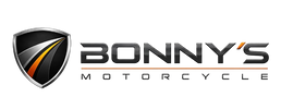 Bonny's Motorcycle logo featuring a stylized shield emblem with black, silver, and orange/yellow graphic details, alongside the brand name 'BONNY'S' and 'MOTORCYCLE' in dark gray text on a white background.