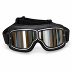 Black ski goggles with a wide strap and mirrored lenses, shown on a plain white background.
