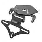 Black metal mounting bracket with silver screws and bolts, shown on a plain white background.